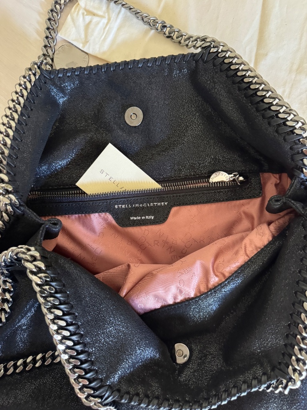 Stella McCartney Falabella Tote Bag Black Silver Chain Clutch Handbag Purse - Picture 7 of 13